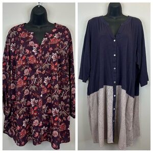 Bundle of 2 Plus Size Tops Purple LOGO Faded Glory Womens 3X Casual Office Boho